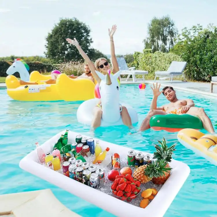 Inflatable Float Cooler PVC Inflatable Ice Bucket Cooler with Magic Tape Lid for Outdoor Pool Float Camping Party Cooler