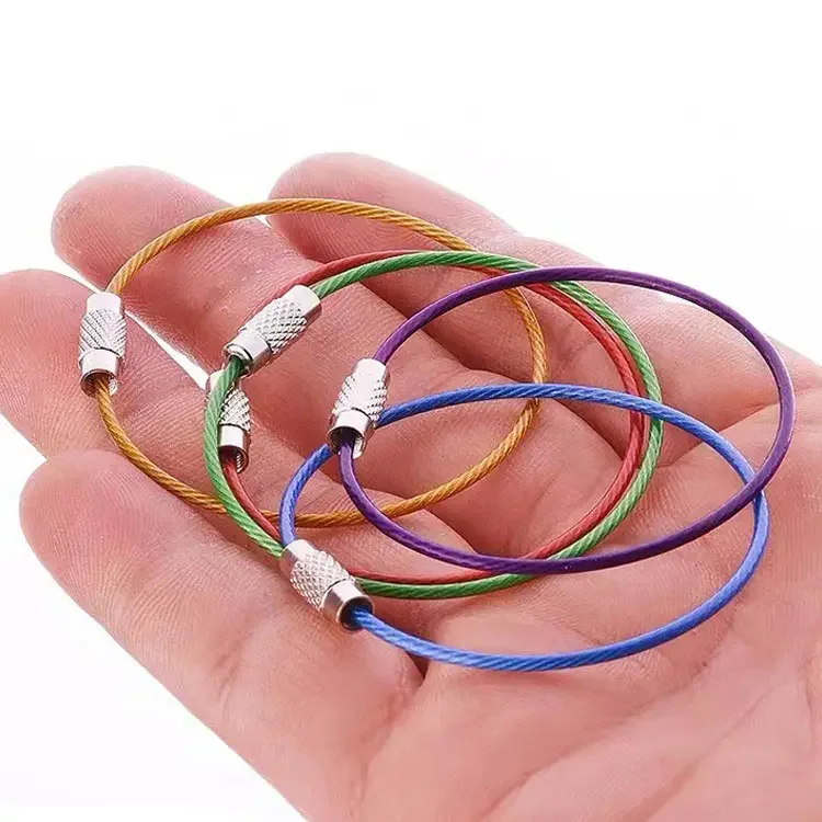 Customized screw lock wire keychain Metal Screw Lock Ring Wire Rope Key Chain with 2.5mm Twist Barrel