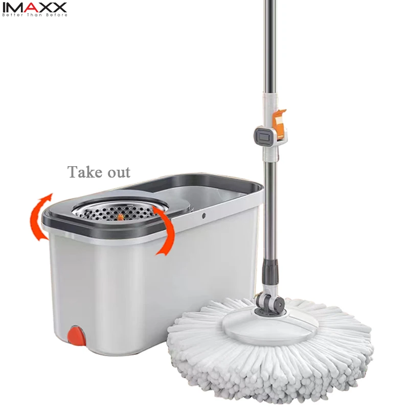 IMAXX Microfiber 360 Spin Smart  Mop and Bucket Floor Cleaning System Floor Mop Stainless Steel Mop Handle with 2Pcs pads