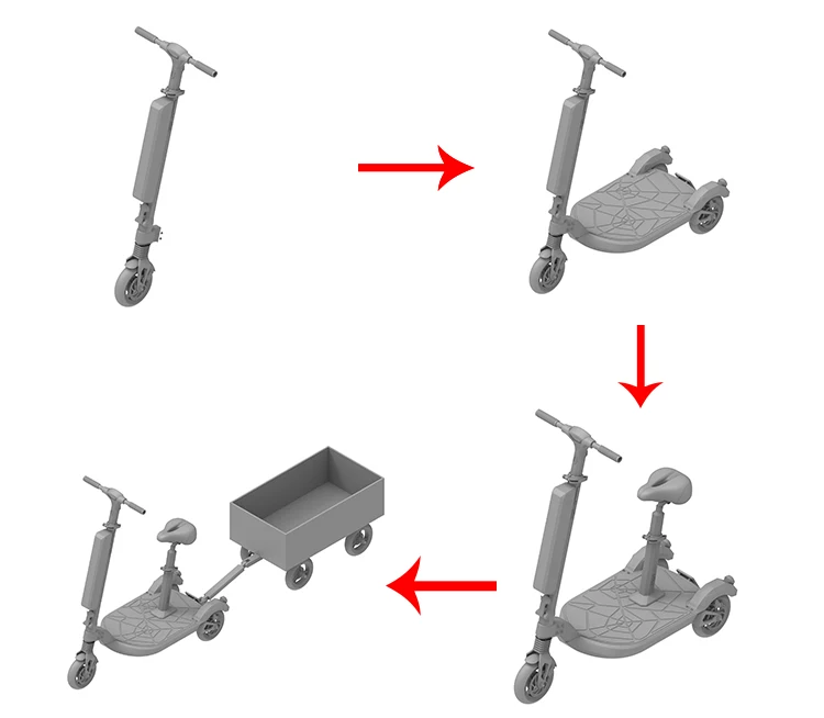3 Wheels Scooter Electric With Trailers 500W 48V 10Ah Patented New Electric Scooter For Adults & Child IPX5 E Scooter With Seat