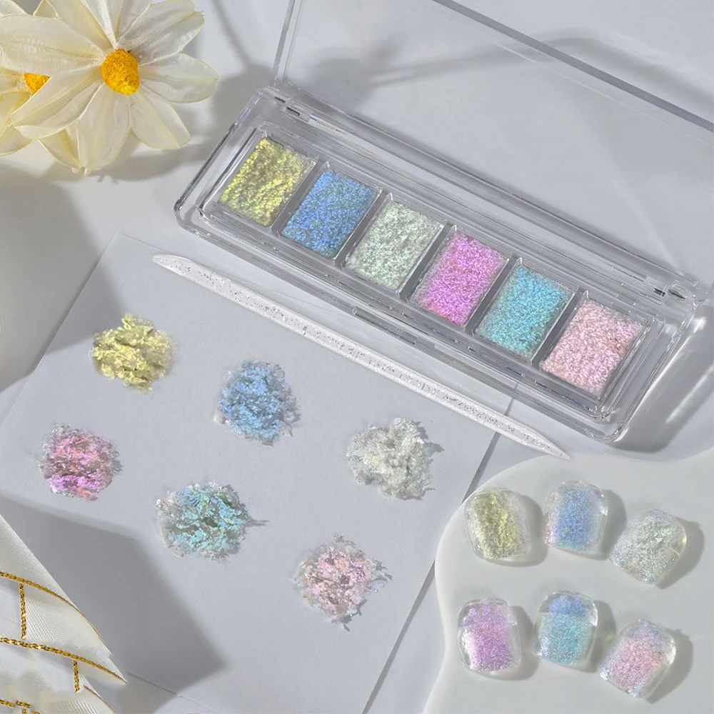 1Box Bling Mud Solid Nail Glitter Powder Super-Bright Fire Opal Crystal Chrome Rubbing Powder Aurora Shell Mirror Powder