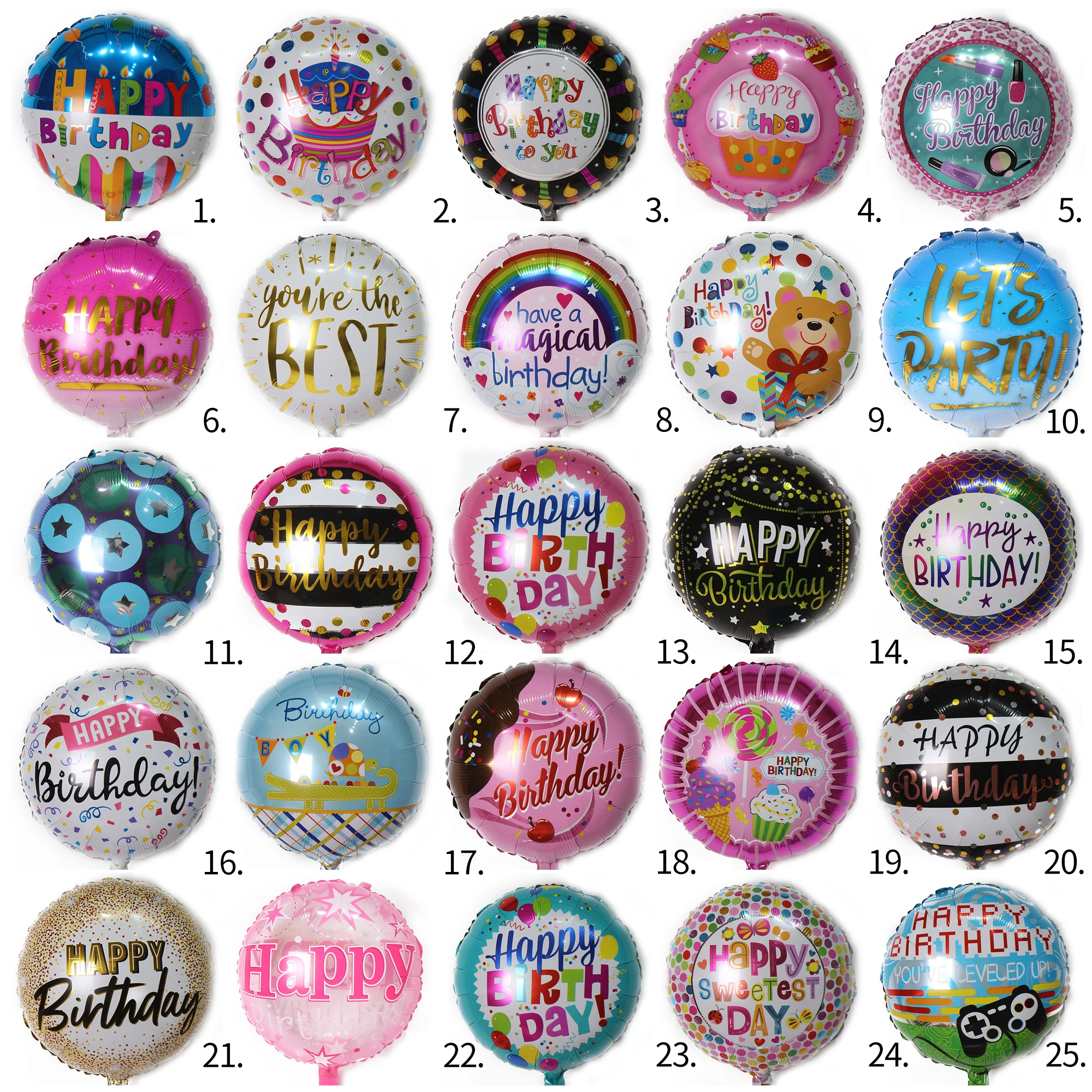 18 Inch  Happy Birthday Foil Balloons Round Shape Foil Printed  Mylar Balloons Floating Balloon for Birthday Party Decorations