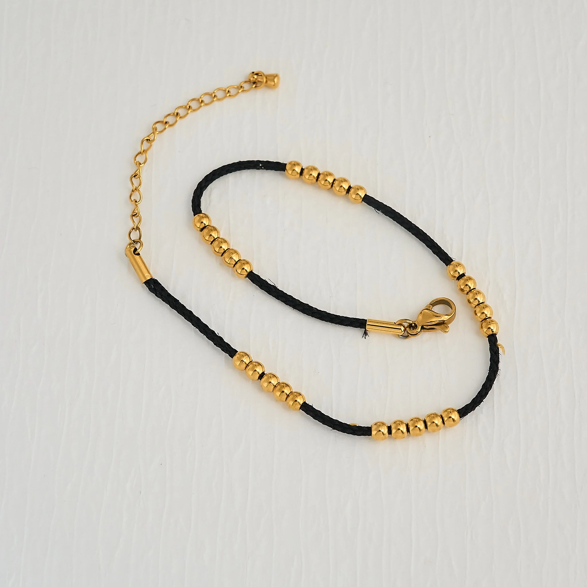 Dazan New Summer HOT Ins 18k Gold Plated Tarnish Free Stainless Steel Black Natural Stone Bead Daisy Flower Handmade Anklet