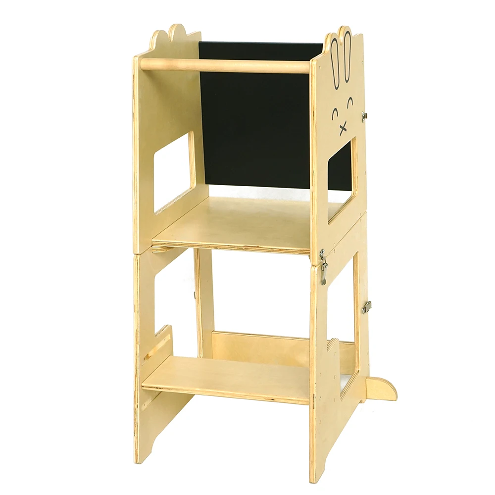 Classic wood modern step up folding stool children foldable kitchen helper kids learning tower