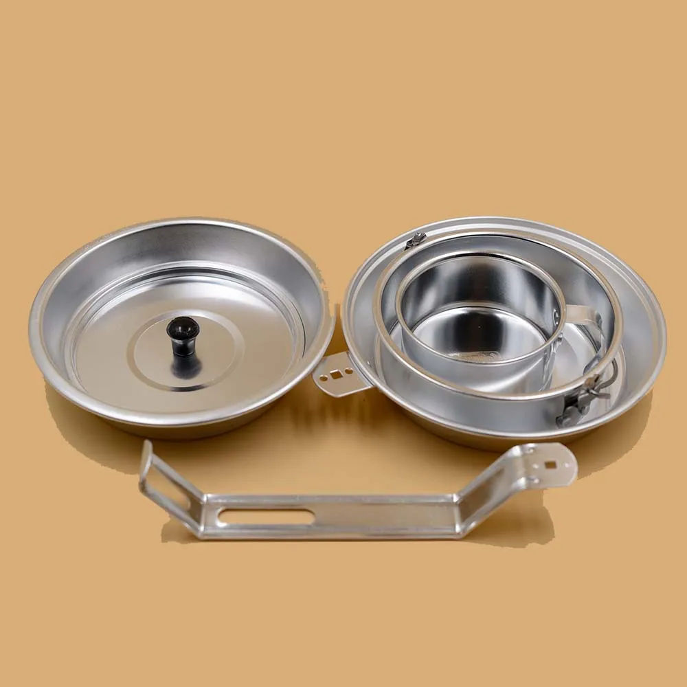 High quality aluminum camping cooker set outdoor cooking set, including 5 pieces for camping and mountaineering