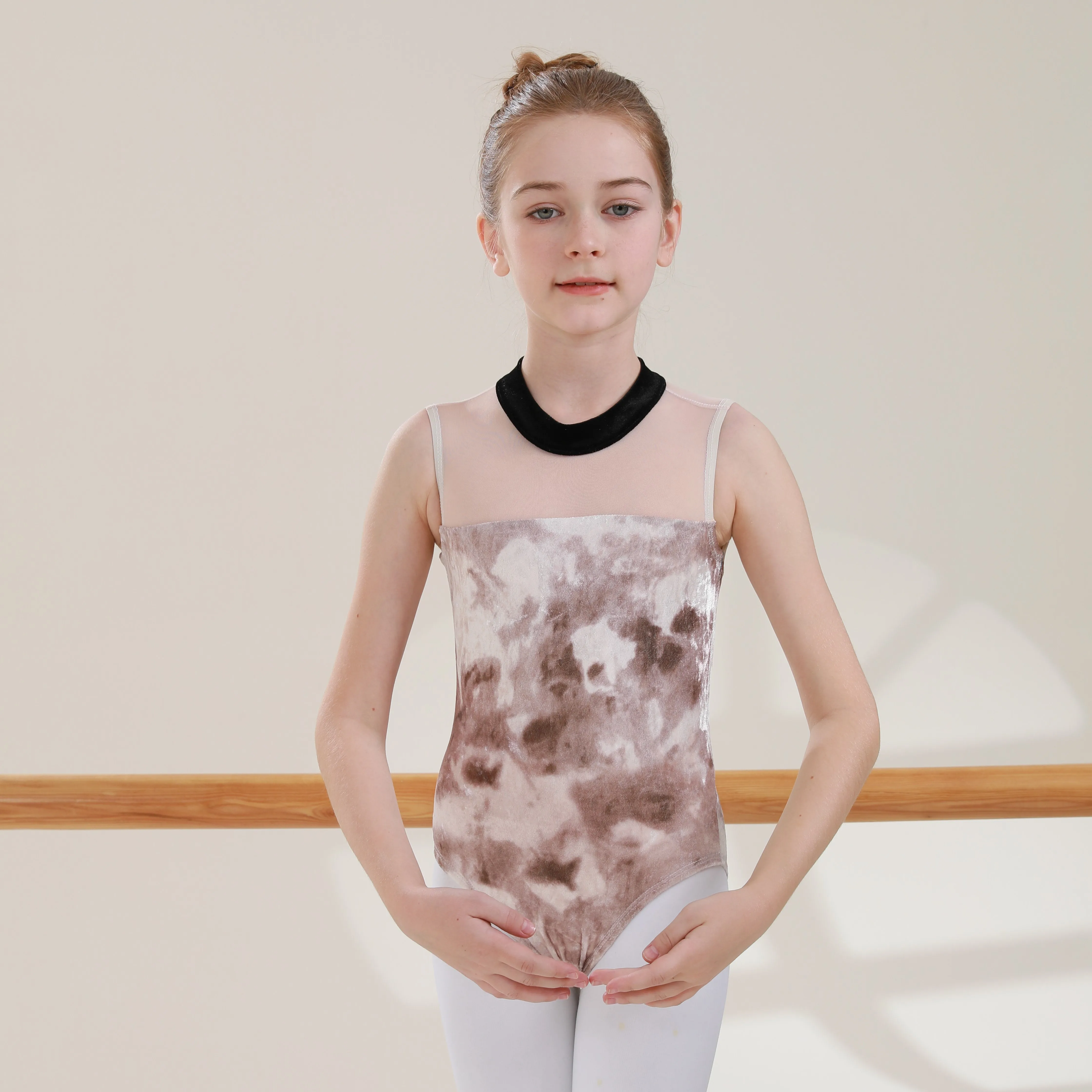 Wholesales 2024 hot selling low MOQ high neck diamonds velvet royal red dance training wear ballet girls leotards