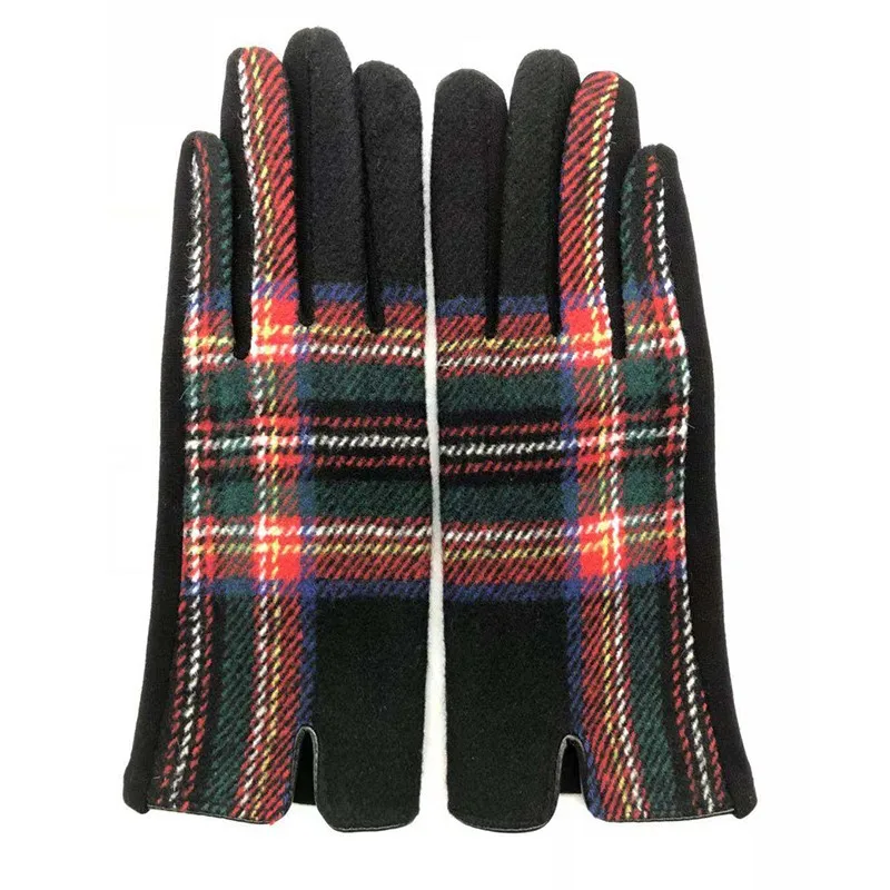 Women Winter Gloves Touch Screen Thick Warm Adult Hand Outdoor Mittens Plaid Gloves