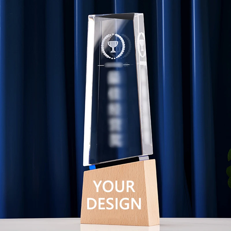 Wholesale Block Souvenir Music Piano Sample Manufacturer 3D Glass And Wood Shield Wooden Award Gold Plaque Trophy with Wood Base