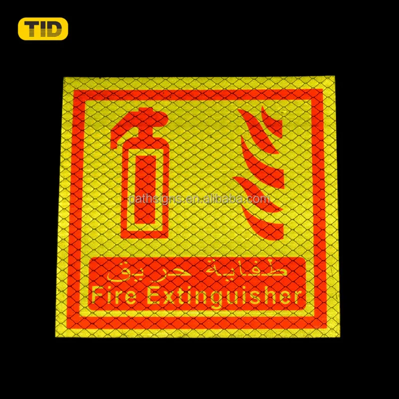 Custom Design Reflective Fire Extinguisher Self Adhesive Sign Fluorescent Yellow Red Truck Reflector Sticker for Traffic Road
