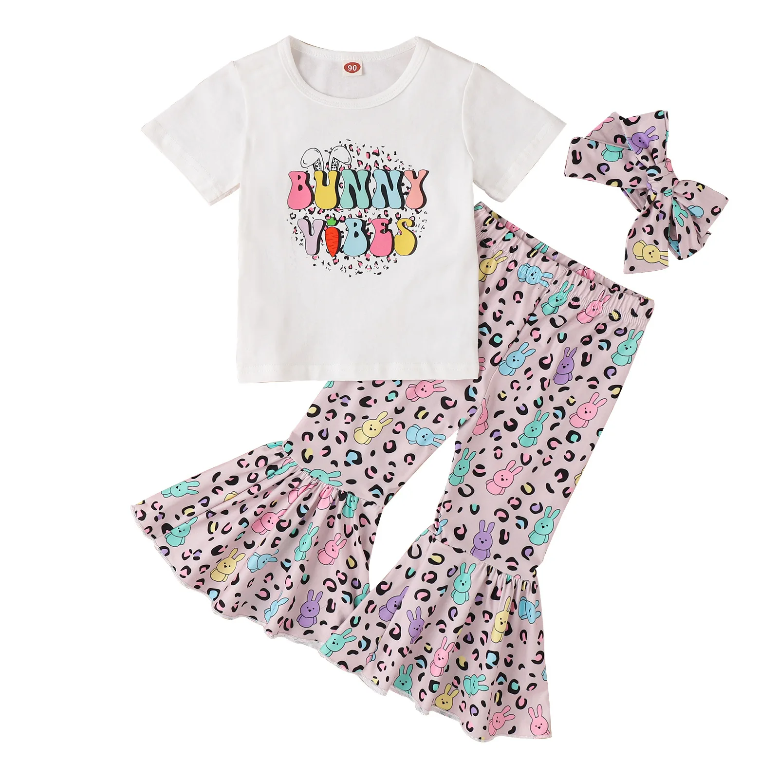 3 Pack Easter Outfits Kids Boutique Bell Bottom Baby Clothing Sets Girl