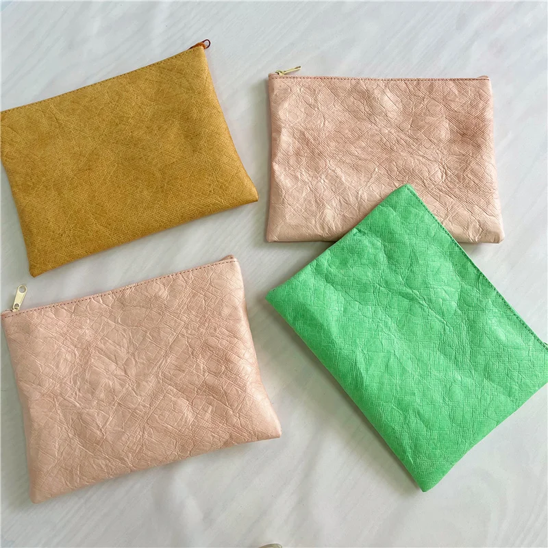 CH Custom Logo Wholesale Dupont Paper Zipper Bag Washed Kraft Paper Makeup Travel Tyvek Cosmetic Bag