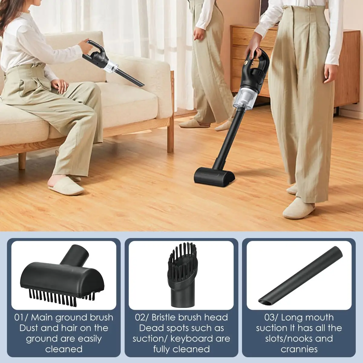 2 In 1 Small Portable Household USB Rechargeable Strong Suction Wireless Handheld Electric Stick Vacuum Cleaner For Home Office