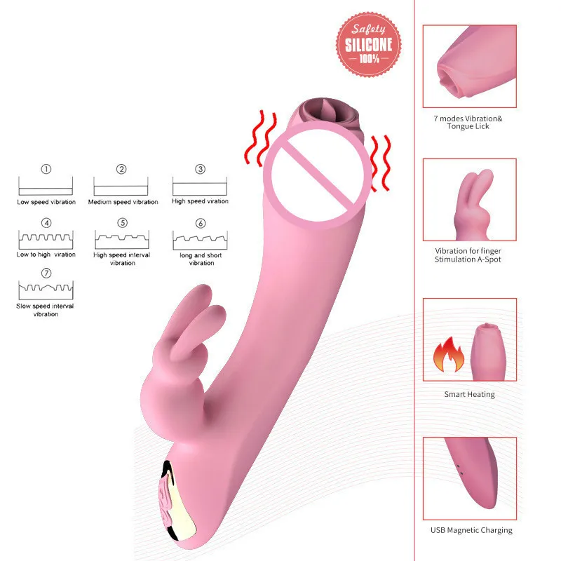 Power Tools 7 speed rabbit Vibrators female Silicone Waterproof masturbator Tongue lick G-Spot Vaginal Clit Stimulation Massage