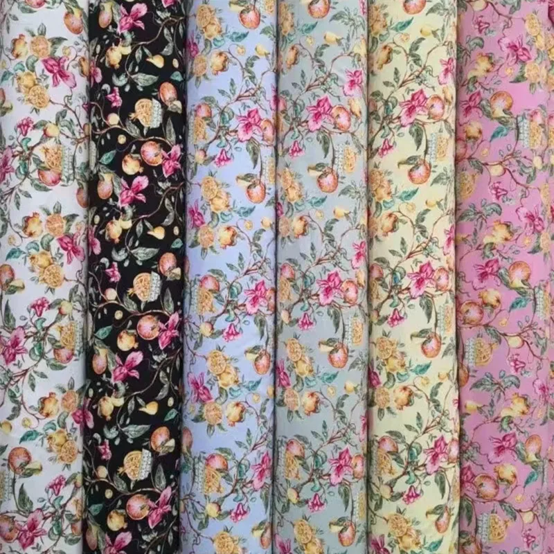 Wholesale High Quality 100%polyester Fabric Roll Popular Floral Silk Screen Prints Satin Crepe 4-Way-Stret Fabric For Garment