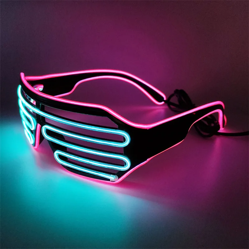 Fashion Party EL Wire Neon Rave Glasses Glow Shutter Glasses Flashing LED Sunglasses