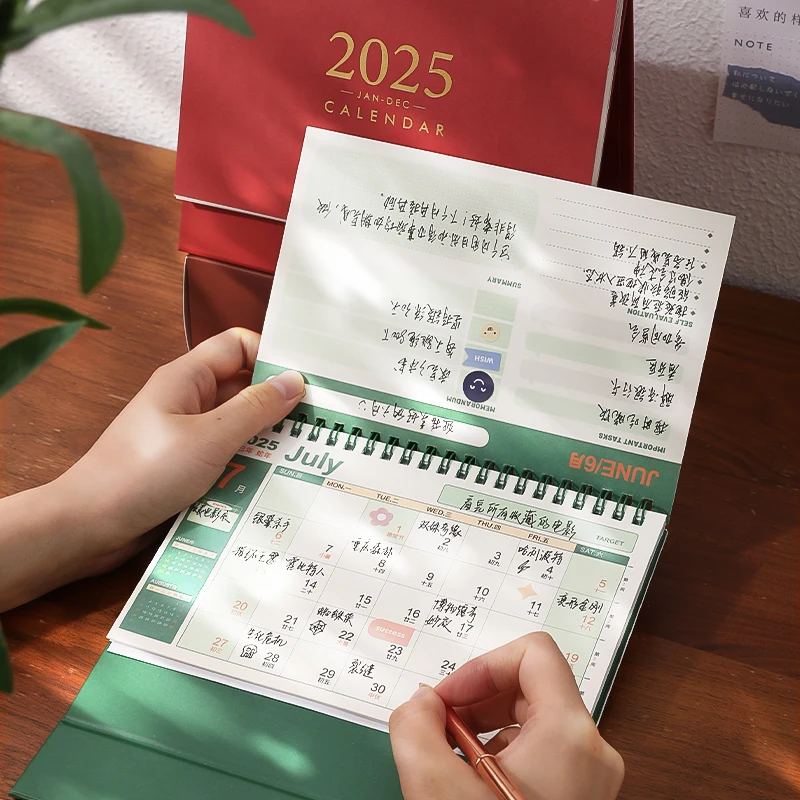 SIMNO 2025 Desk Calendar Sep. 2024 - Dec. 2025 Standing Calendar 16 Months Agenda Planner Coil Binding Calendar with Sticker