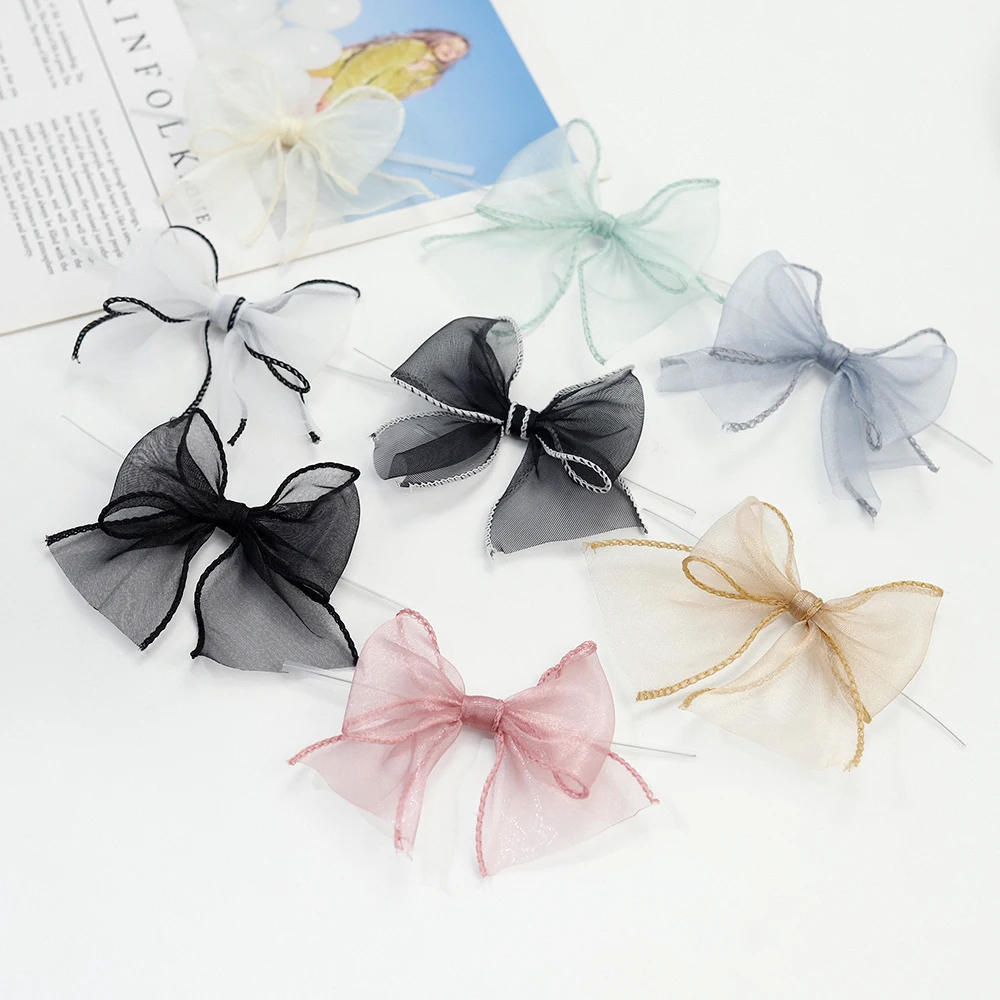 Hot Sale Handmade Baby Organza Bowknot Hair Accessories Fishtail Yarn Princess Bow Ribbon Hair Pin Boutique for Girls Hair Clip