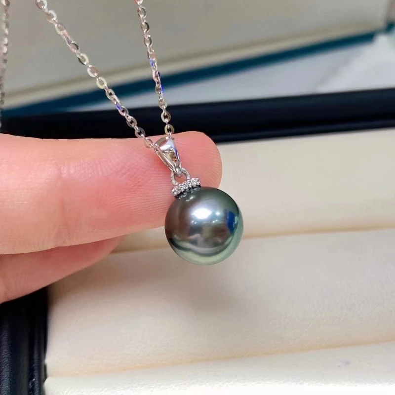 Tahiti malachite green pearl pendant 9-10mm perfect circle 18K gold pearl woman fashion natural pearl pendant