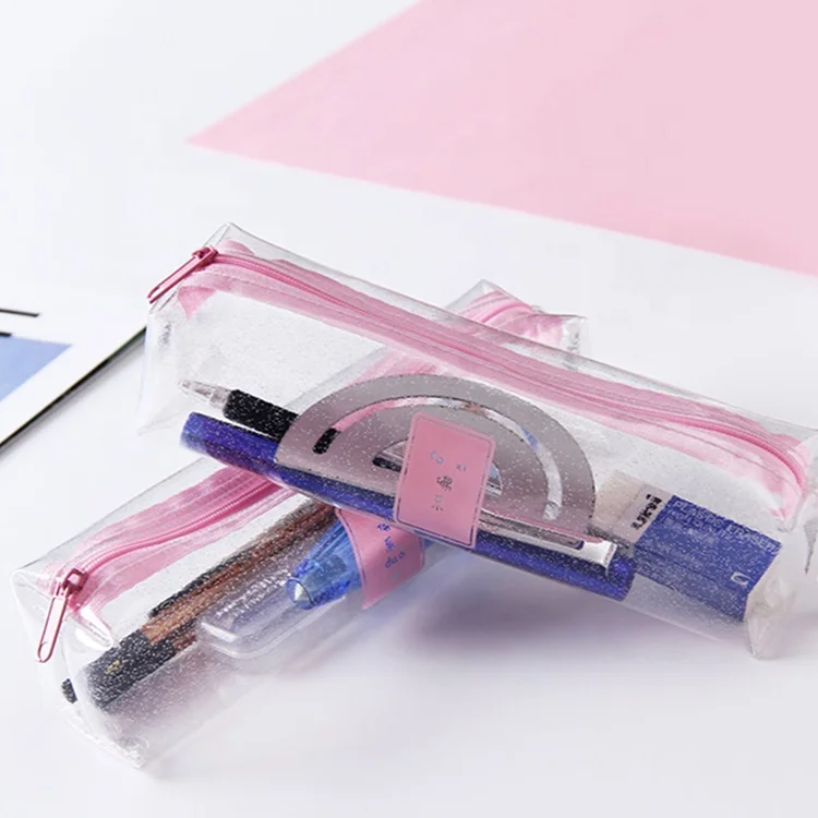 Лидер продаж, недорогой Милый Прозрачный блестящий чехол желеобразного цвета для девушек, сумка для ручек на молнии, сумка для карандашей