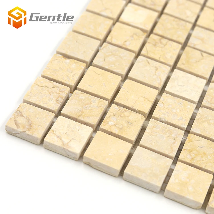 Polished surface light Yellow Square Marble Mosaic Tile Square Sunny Beige Marble Mosaic For Kitchen Wall Floor
