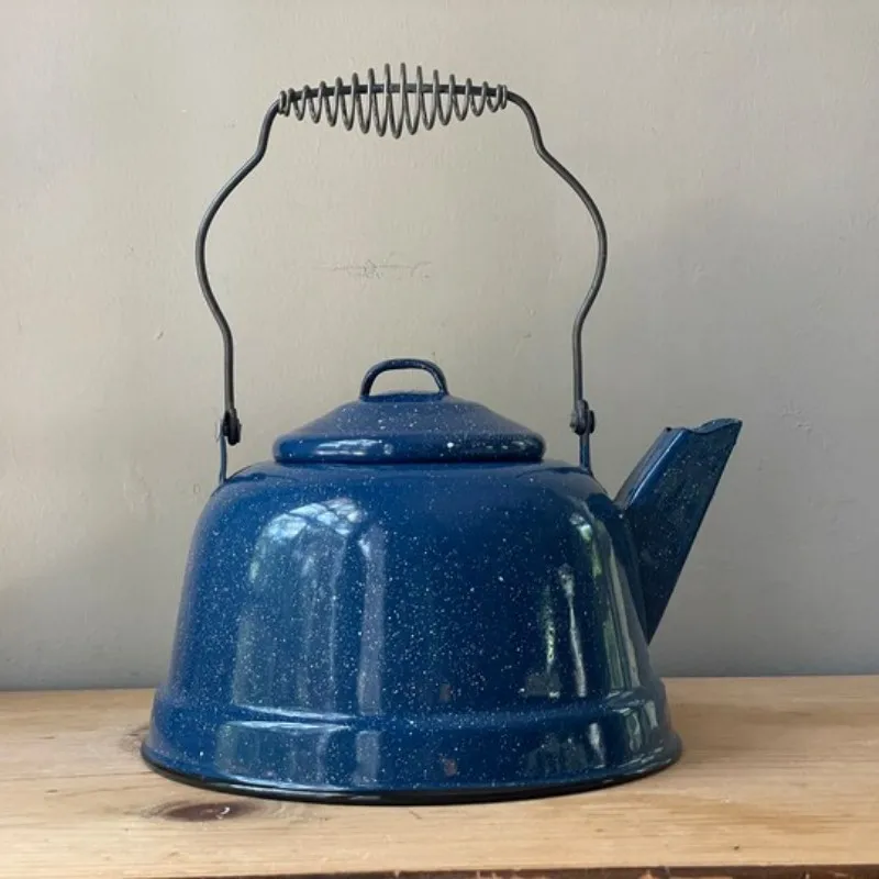 2.5L outdoor blue speckled color camping 10 Cup custom logo printed metal enamel tea coffee pot percolator Kettle with handle