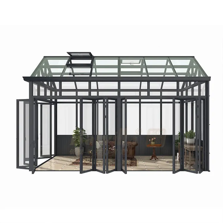 Manufacturer Price Cozy Modern Lean-to Conservatory Glass Greenhouse for Winter Garden Space Sunroom for Sunbathe Planting China