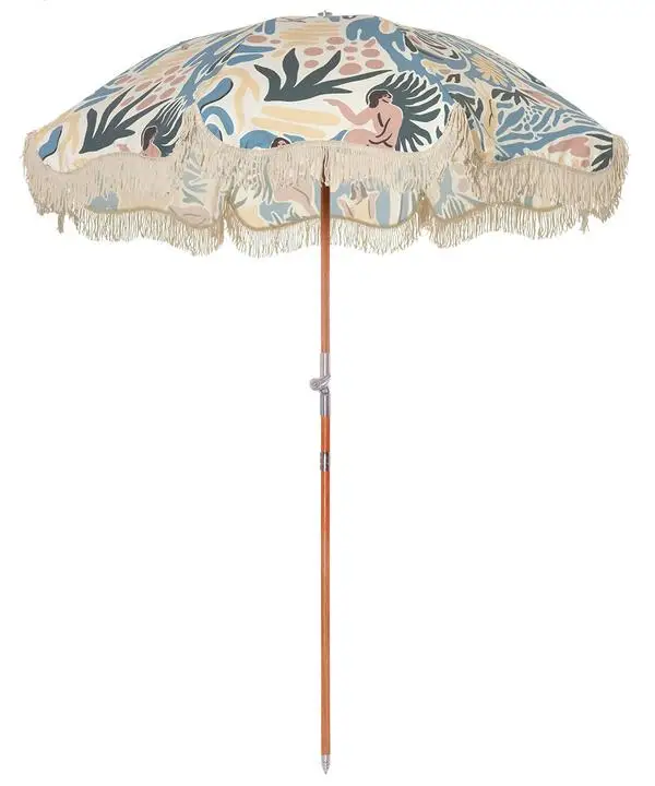 Fishing Umbrella Villa Patio Parasol Park Picnic Sunshade Tassel Beach Umbrella Zinc Rotation Wood OEM Logo Wholesale Outdoor