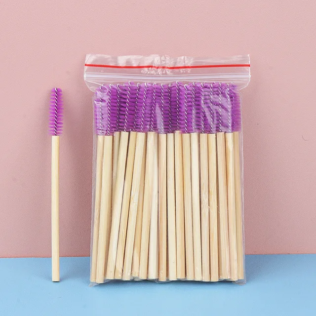 50Pcs/bag Disposable Lash Wand Lash Cleansing Brush Bamboo Cheap Mascara Brush With Bamboo Handle