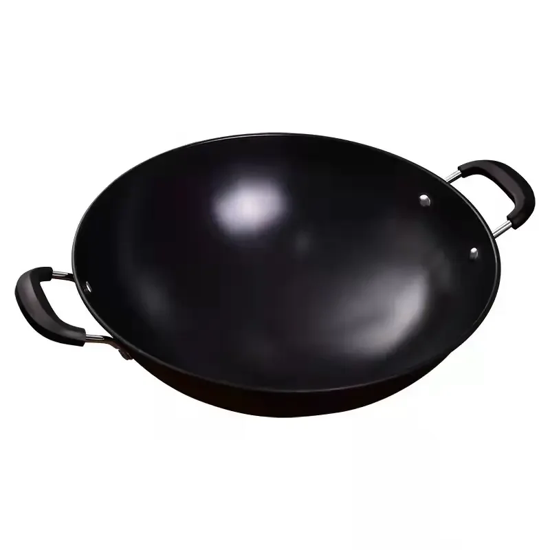 Chinese Big Wok Pan Two Handle Cast Iron Deep Fry Kadai Pan