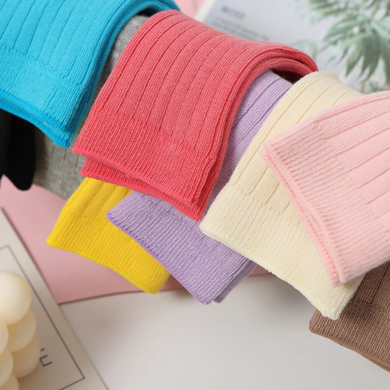 Factory Direct Sale Fashion Cotton Knitted Pure Color Baby Socks For Children