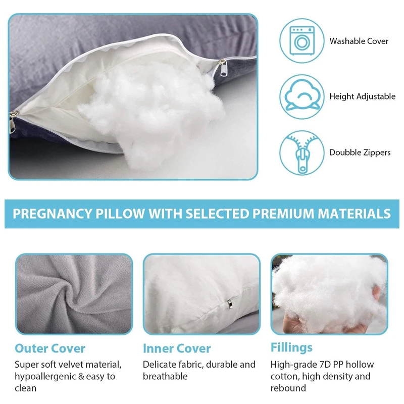 Wholesale Coral Velvet Cover Full Body Pillow Soft Support Pillow for Pregnant Women High Quality J Shape Pregnancy Pillow