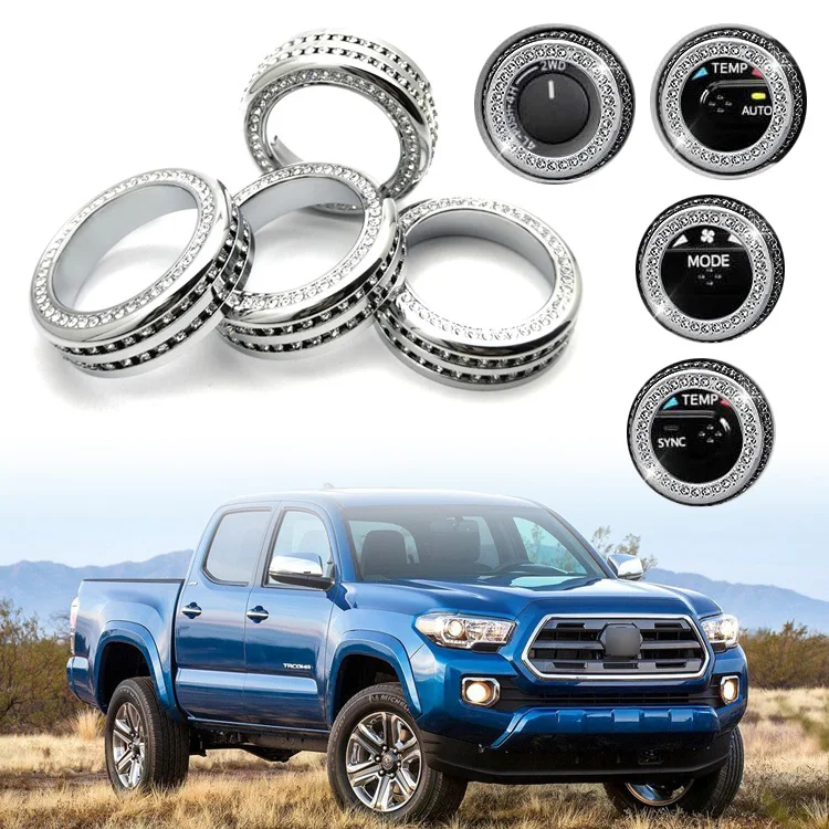 Diamond Bling Style Aluminium Alloy Car Dashboard Air Conditioner AC Switch Audio CD Button Knob Cover Trim for Tacoma 2016-2023