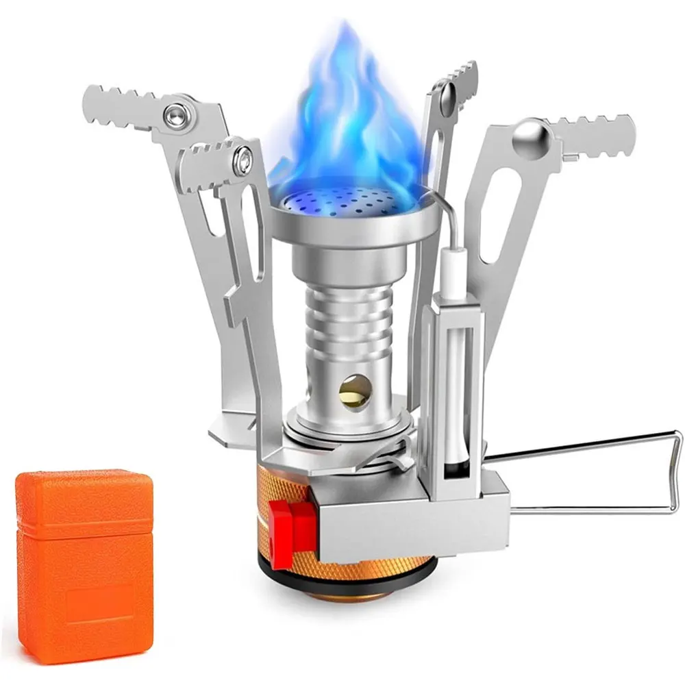 Ultralight Portable Pocket Camping Stove with Piezo Ignition Adjustable Valve Stainless Steel Material for Camping