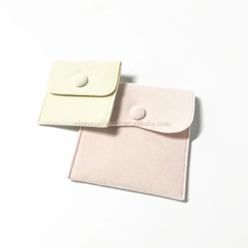Luxury velvet pouches for necklace soft drawstring velvet jewelry pouches bag for gift with button