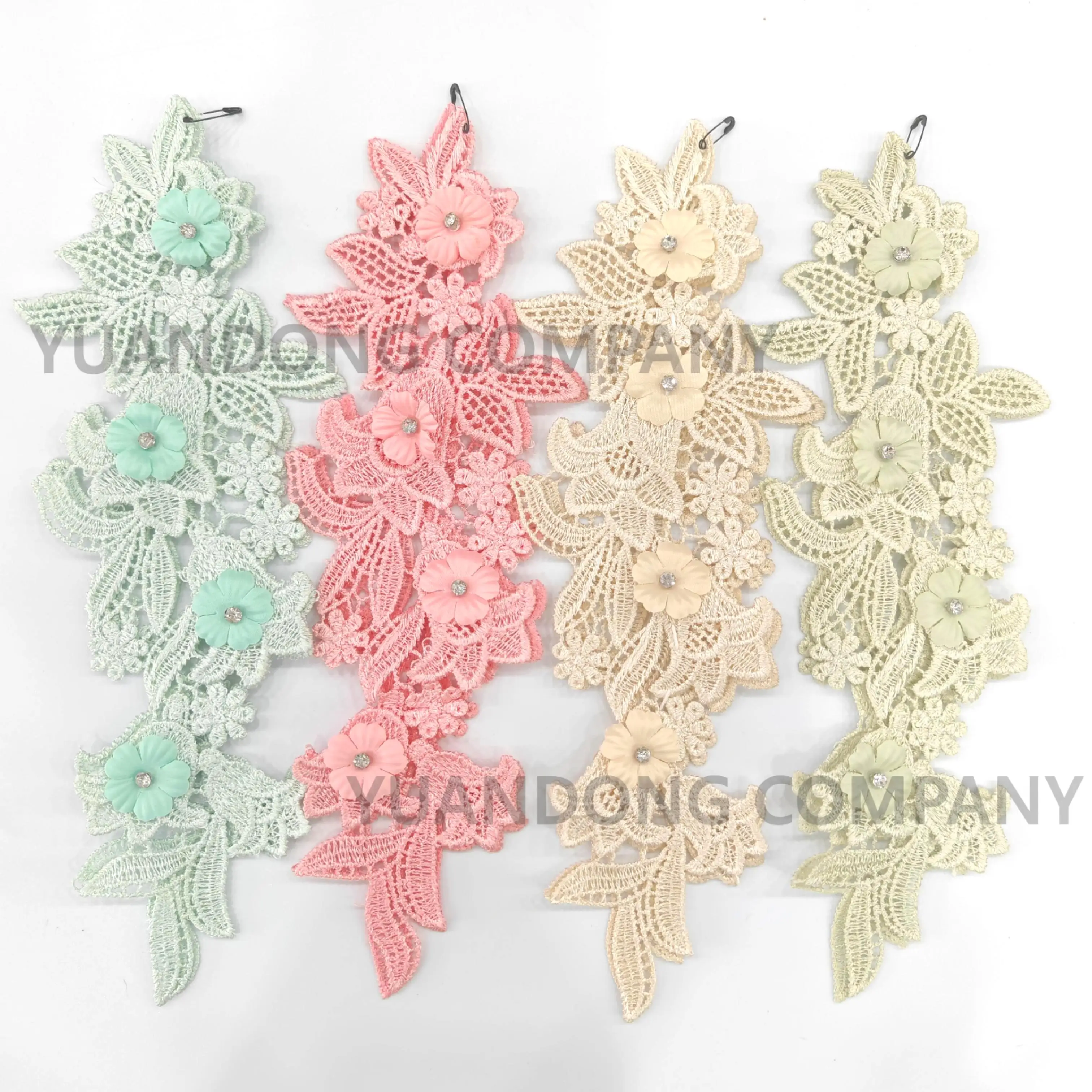 Hot sales customized rhinestone flower appliques colorful lace white beaded lace fabric luxury for weddings