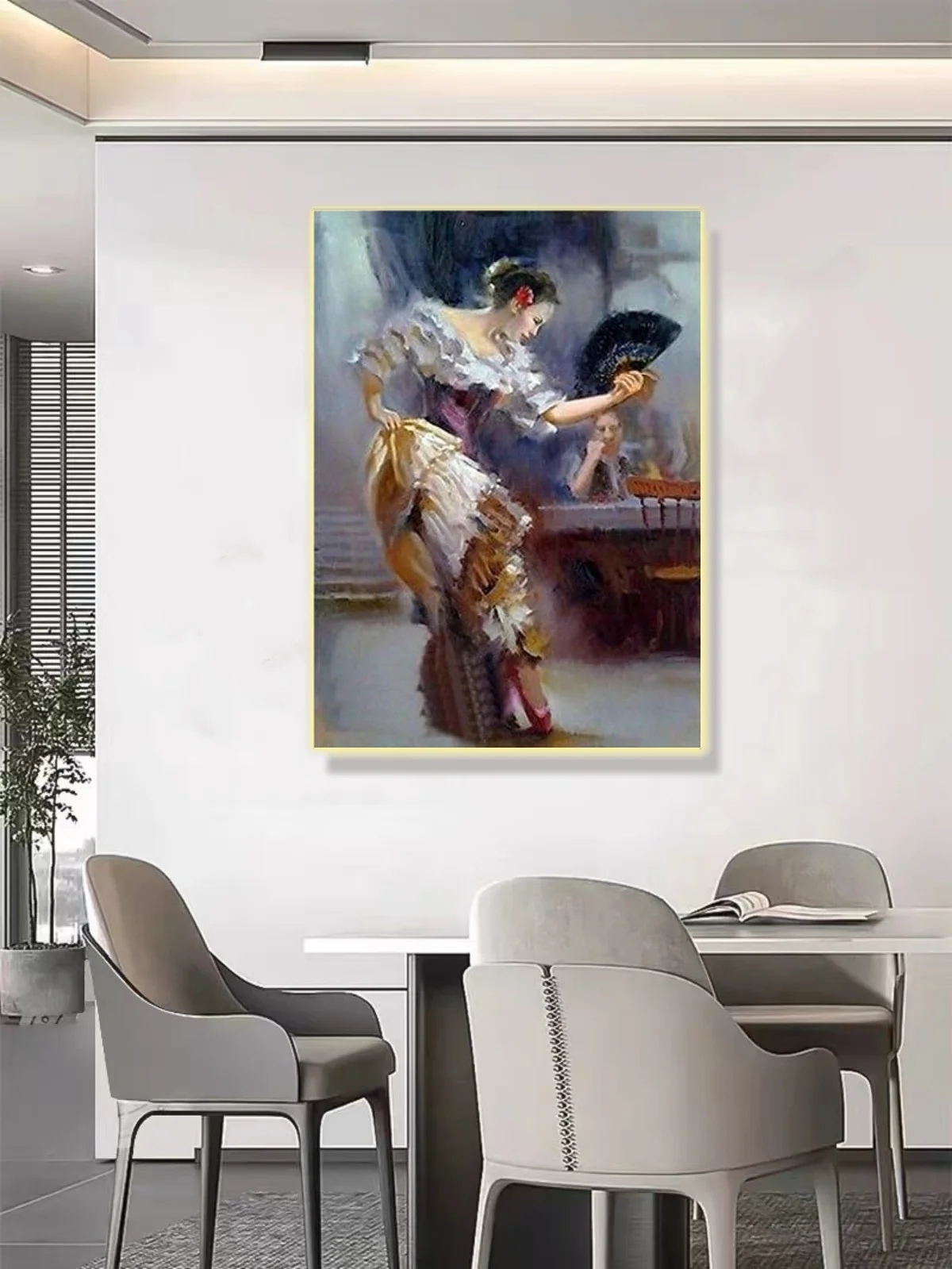 100% Real Hand Painted Fan dance costumes woman Get drunk Canvas Oil Painting on Canvas by Artist for Home Wall Art Decor