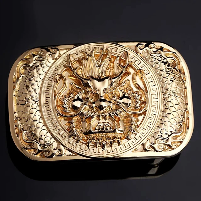 925 Silver Gold Plated Customized Solid Brass Dragon Head Belt Buckle 3D Embossed Design Vintage Alloy Animal Belt Buckle Men