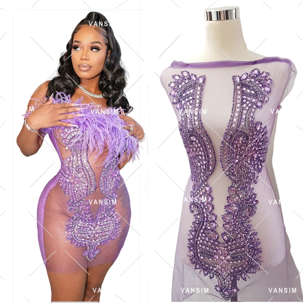 latest Wholesale Vintage Design luxury mix color stock  rhinestone full body chest applique bead bodice bridal dress patch panel