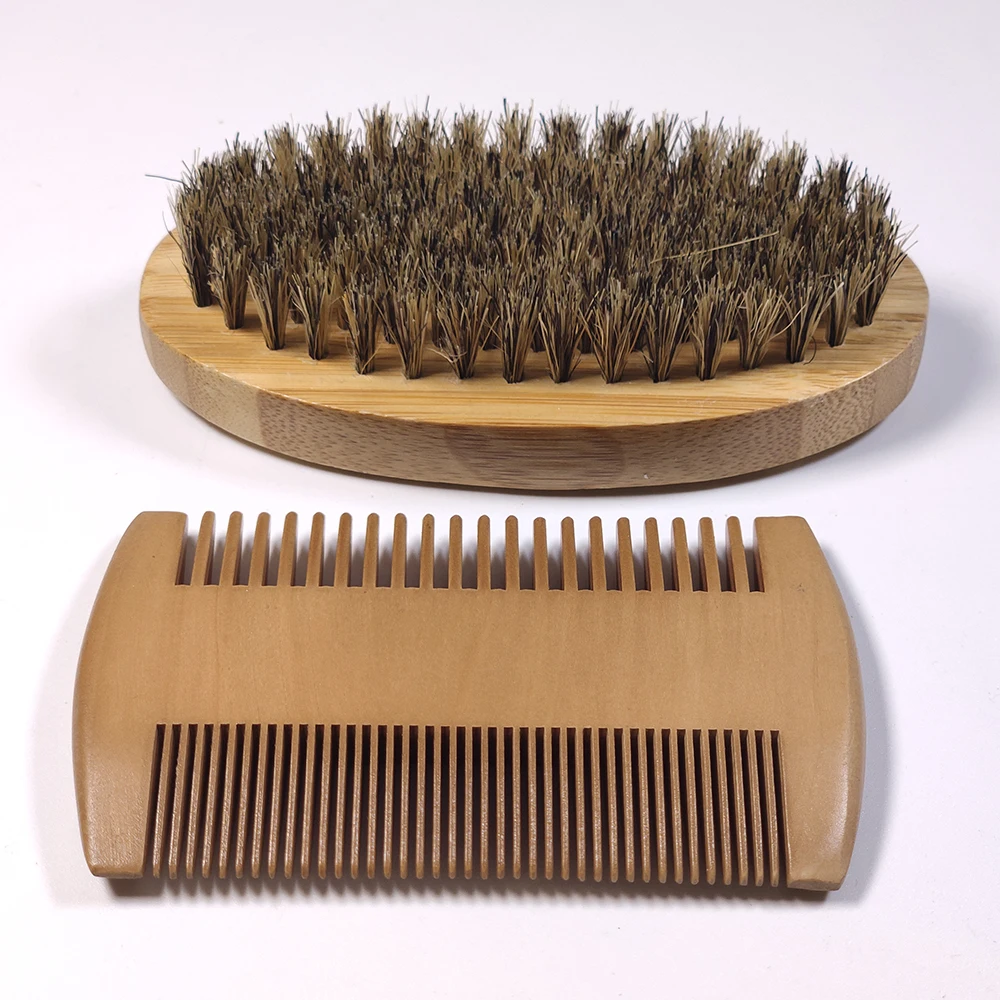 2021 Набор бамбуковых расчесок и кистей для бороды на заказ, Мужская щетка для бороды, инструмент для ухода за бородой