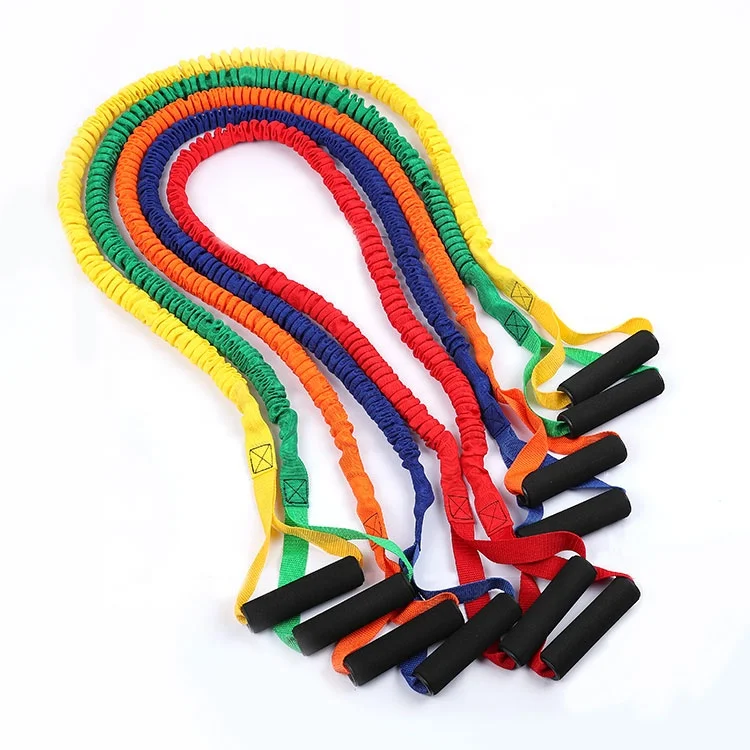 
nylon sleeve covered heavy duty latex resistance tube with foam handles 