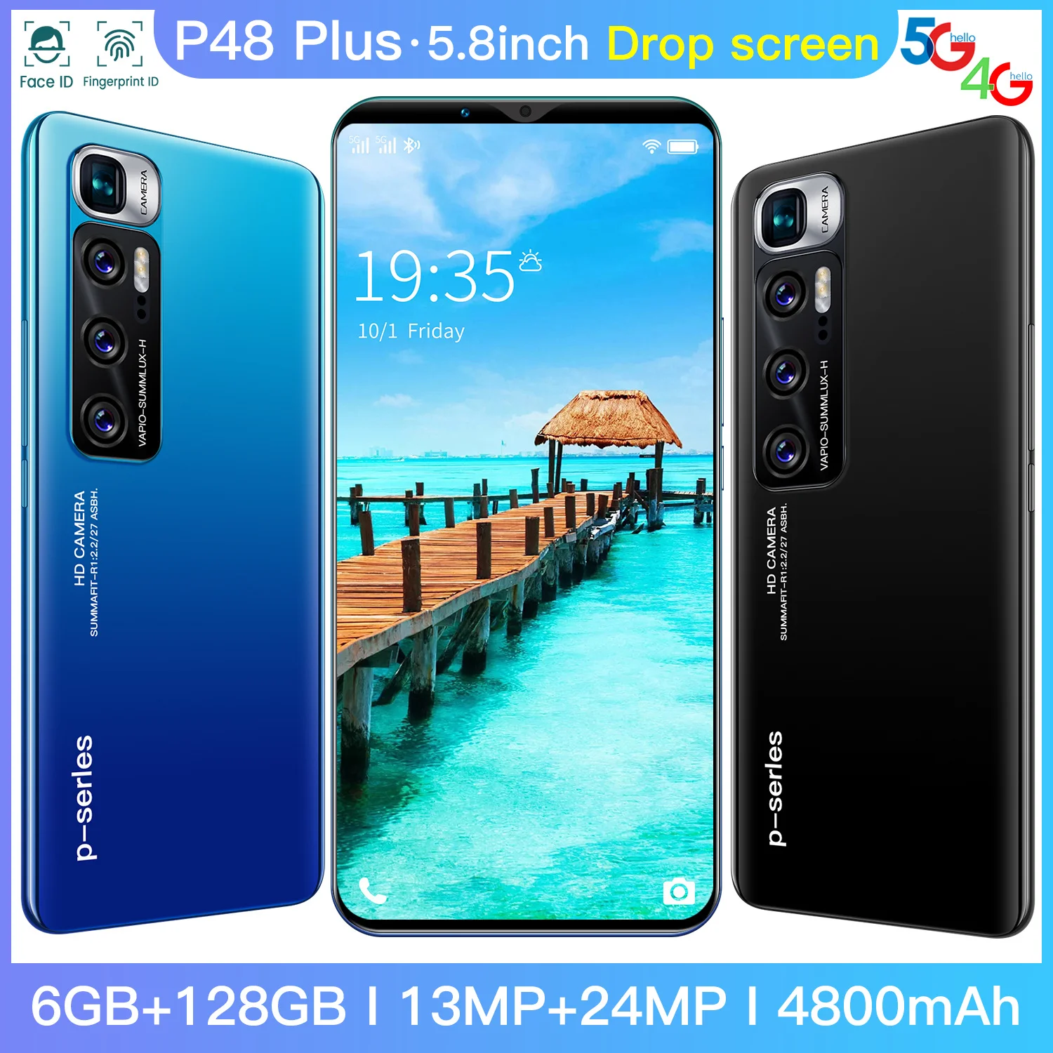 P48 Plus 6+128GB 13+24MP 4800mAh 10 Core China Makes Cheap Mobile Phones Global Version Android 10 Dual SIM 5G Smart phone