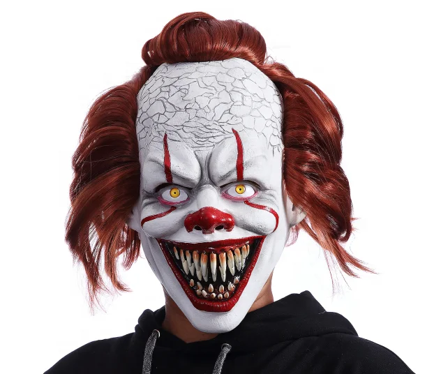 w buckteeth clown mask wig Halloween horror adult dance funny props full face Scary Movie Costume Decoration Creepy Festival