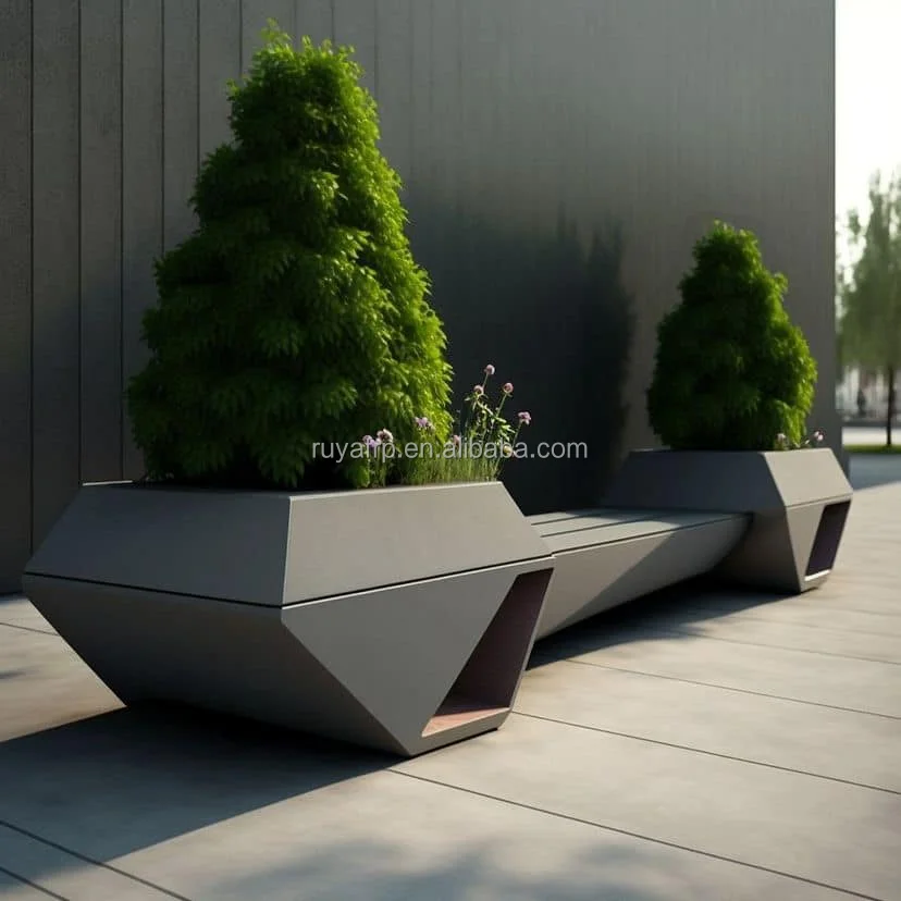 Urban Street Furniture Fiberglass Designer Architect Entrance Bench Chair Garden Potting Bench