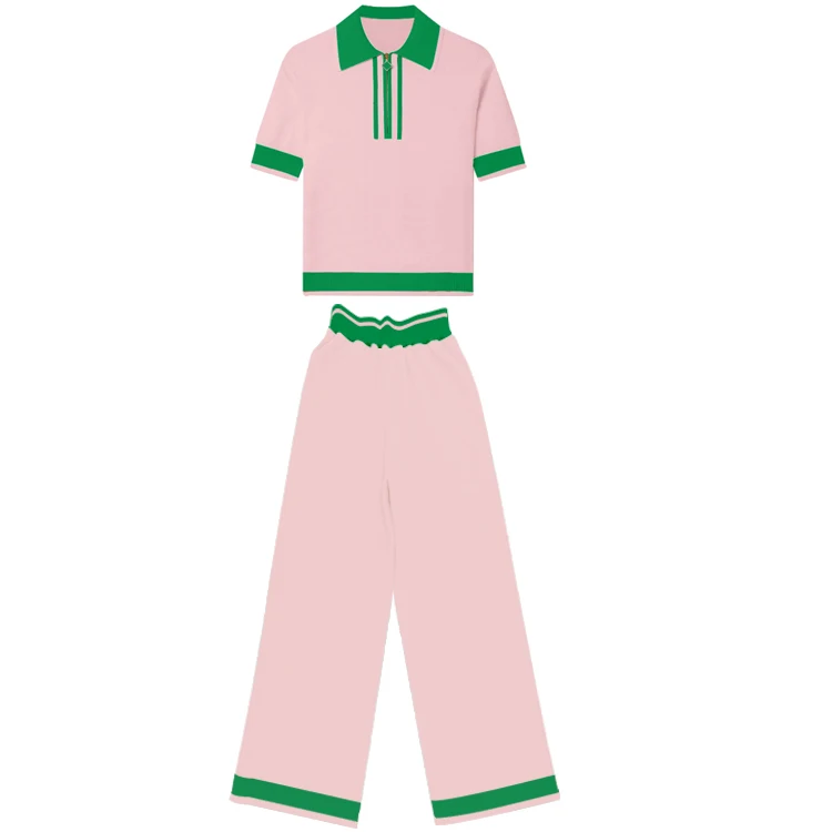 Women S Summer Sweater Set Matching Two Piece Casual Outfits Polo Kint Women Blouse And Sweater Shirt Set 2 Pieces Sweater Set