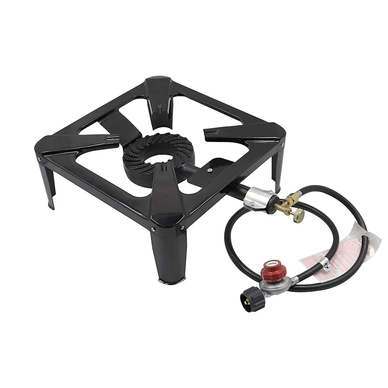 Square BBQ Burner Camping Cooker Stove with 20PSI Regulator and Gas Hose, Fits for Outdoor Camping or Backyard BBQ
