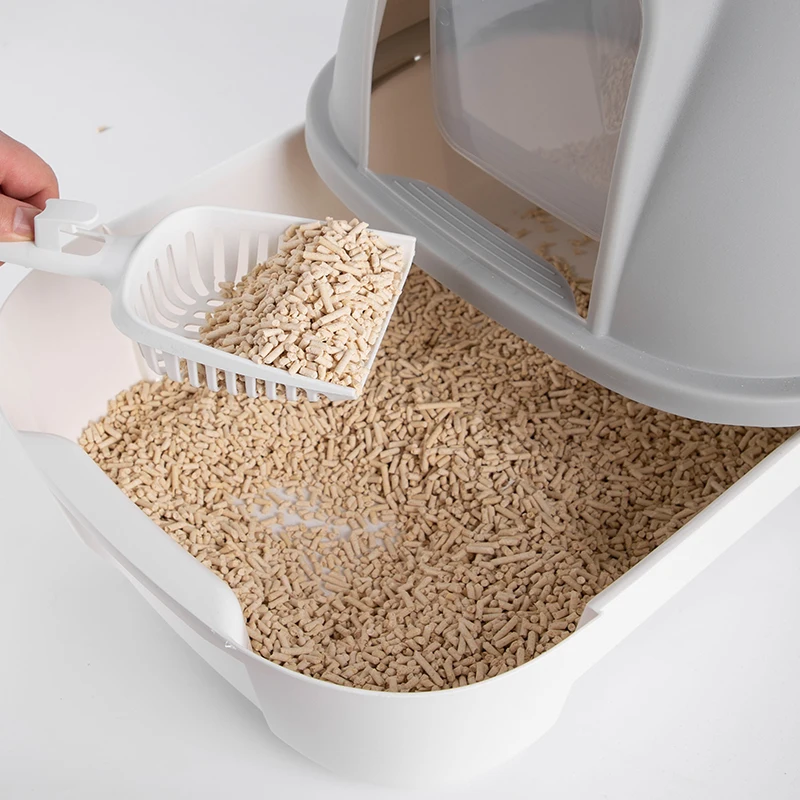 Large Cat Litter Box with lid  Portable fully enclosed cat stretcher box  tray toilet with hidden spoon sand