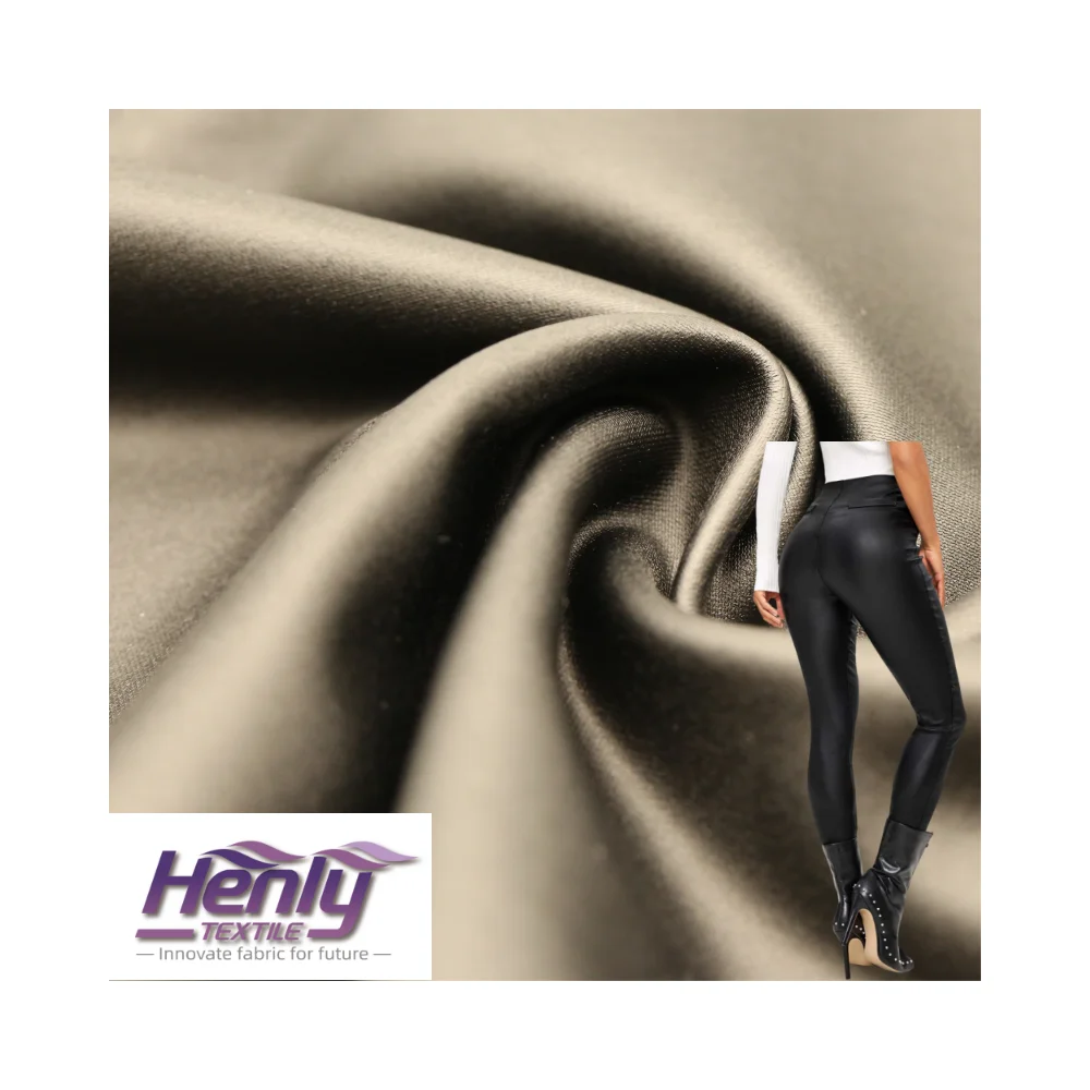 HTCF230638B 80%NYLON 20%SPANDEX 220GSM Knitted Fabric Boned with Leather Look