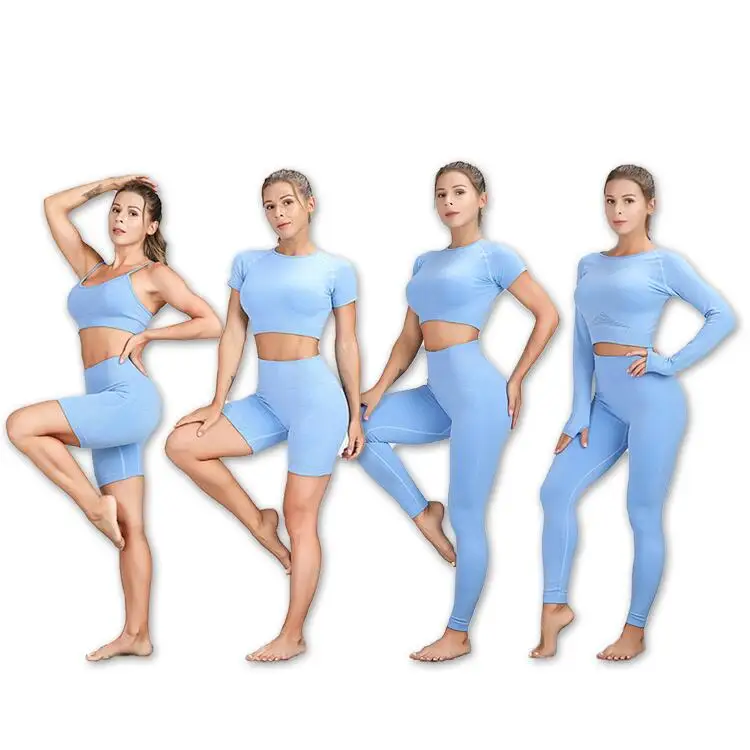 Yoga 5 Piece Suit Women Sport Bra Shorts Shirt Pants Leggings Athletic Fitness Gym Workout Active Wear Seamless Yoga Set