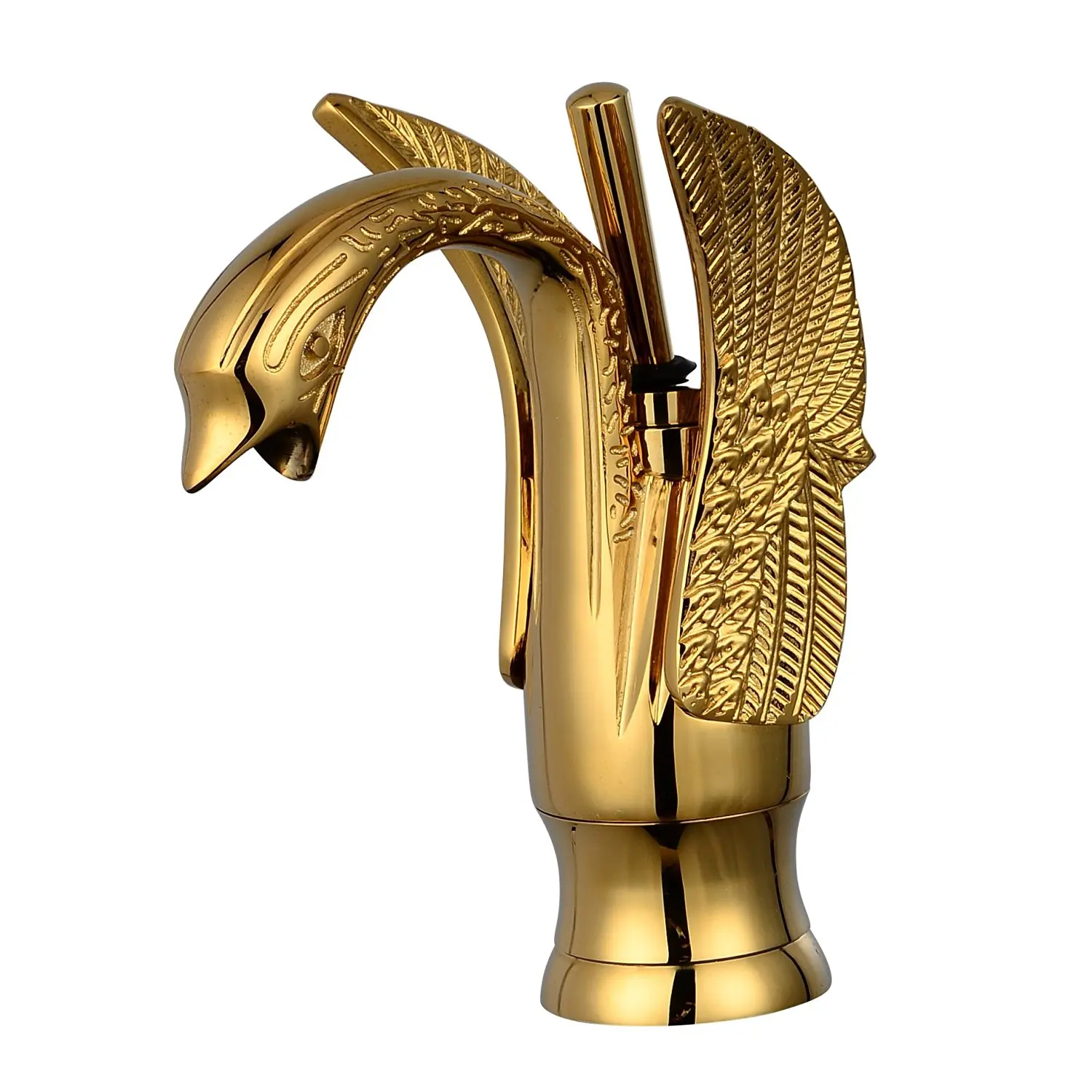 Beelee Gold Swan Shape Single All Copper Hot and Cold Water Face Retro Water Tap Bathroom Luxury Mixer Wash Brass Basin Faucets