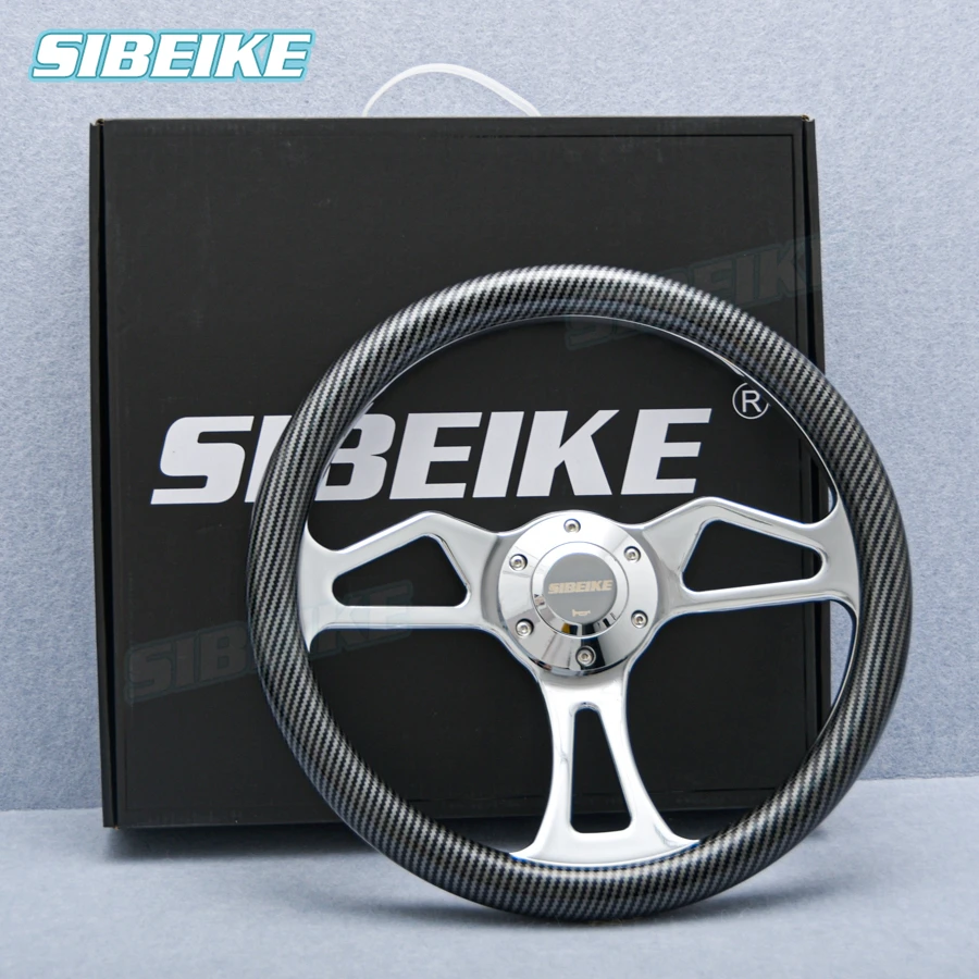 350mm Carbon Film Classic Steering Wheel SIBEIKE Vintage Sports Car Truck Steering Wheel